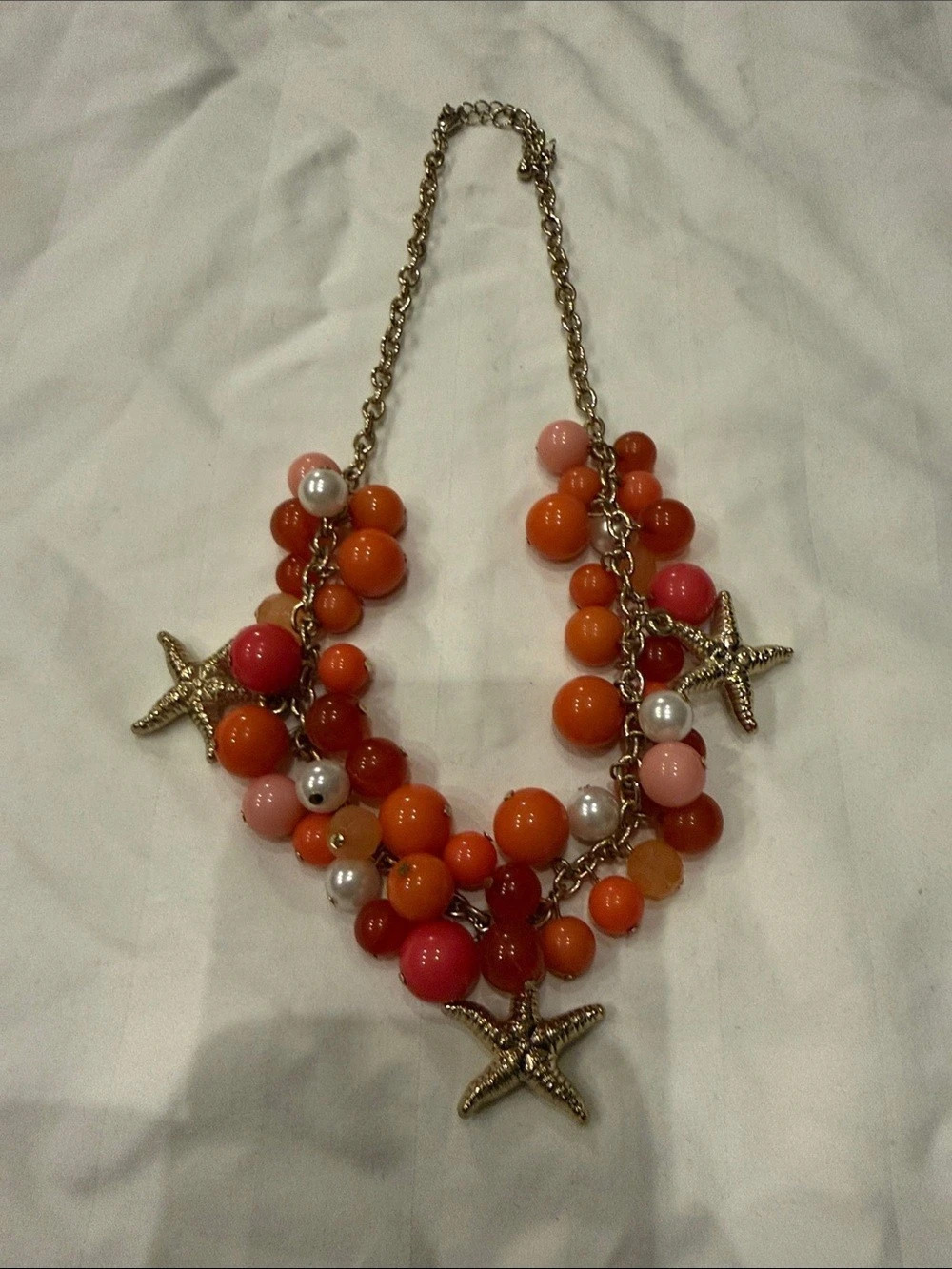 Beaded Starfish Charm Necklace in Orange & Red Like New